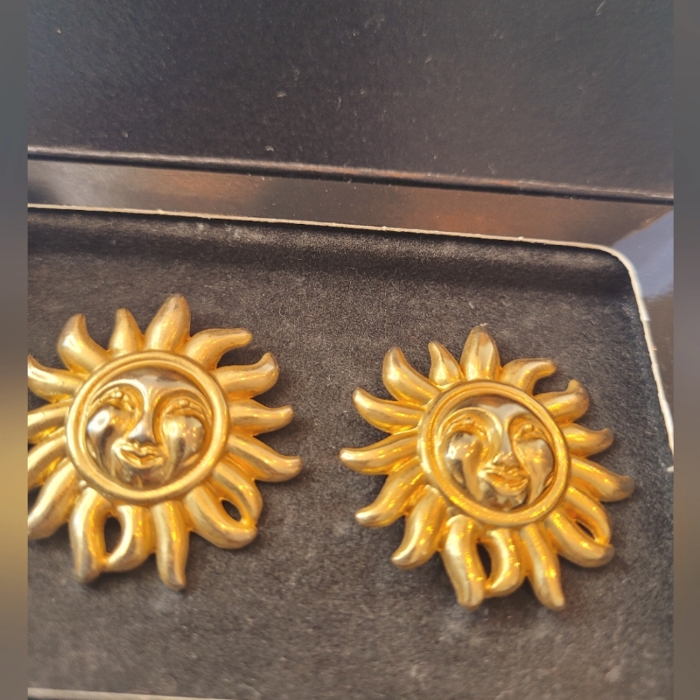 Vintage Versace Perfumi Gold Tone Sun Clip On Earrings